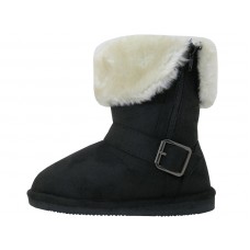 G6620-B - Wholesale Youth's Micro suede Fold Over Boots With Faux Fur Lining And Side Zipper ( *Black Color )